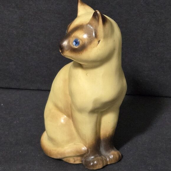 Vintage Japan MCM Siamese Cat Salt Shaker Blue Rhinestone Eyes - Picture 2 of 9
